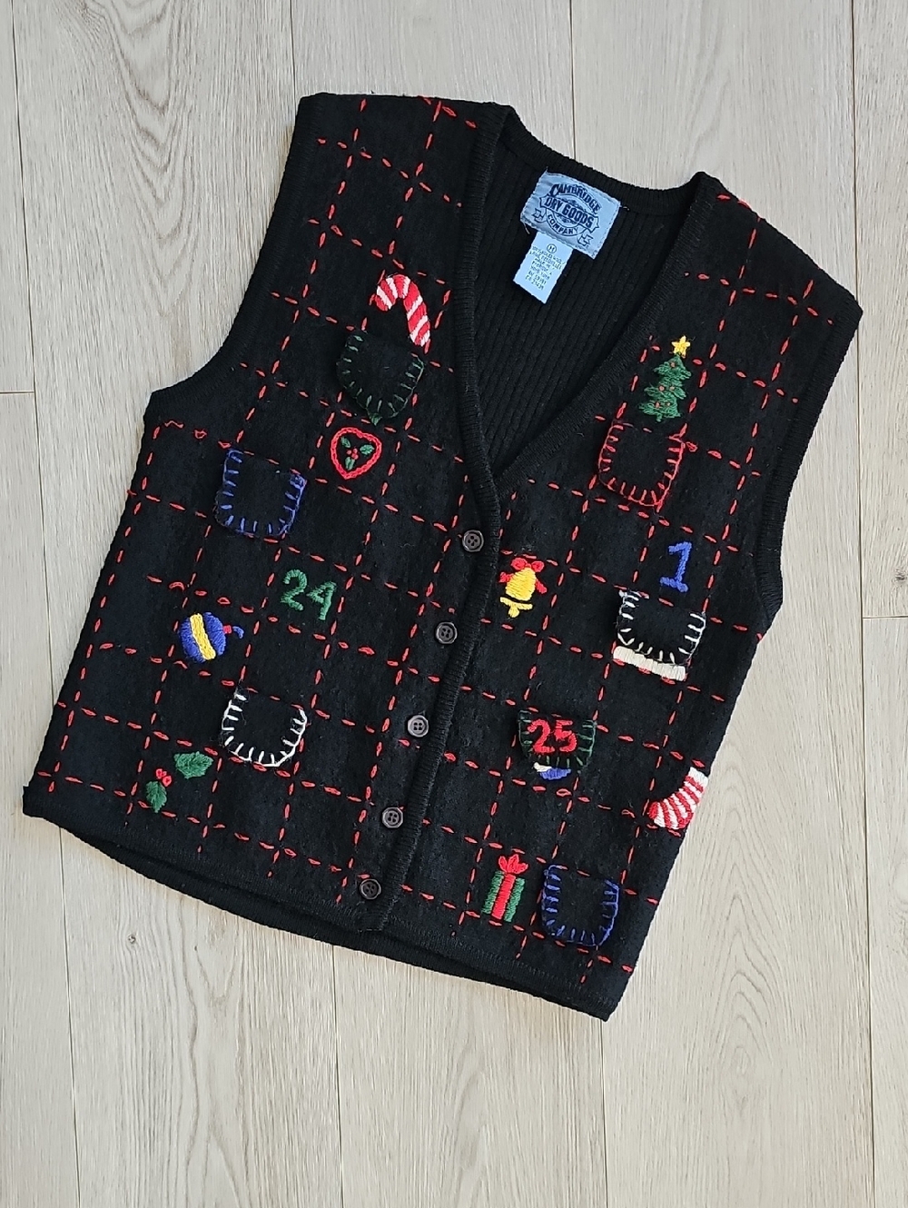 Vintage‎ Boiled Wool Ugly Christmas Sweater Vest Christmas Countdown Embroidery